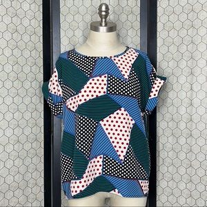 SHEIN Patchwork Print Dolman Sleeve Top